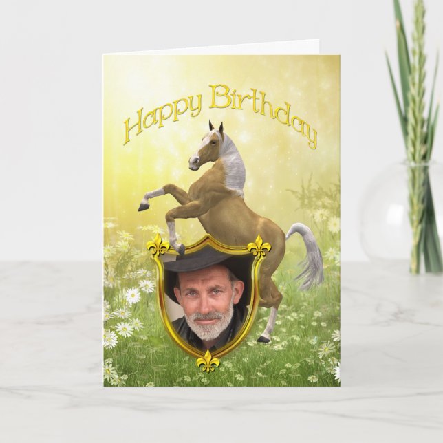 Carte d'anniversaire photo avec cheval d'élevage (Devant)