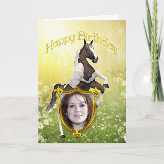 Carte d'anniversaire photo avec cheval d'élevage (Devant)