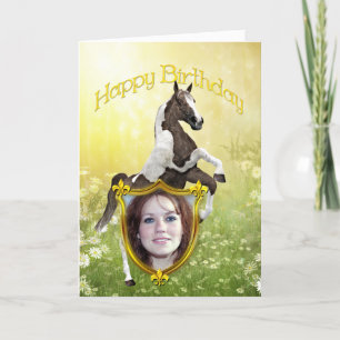 Carte d'anniversaire photo avec cheval d'élevage