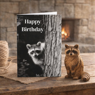 Carte d'anniversaire photo de raton laveur noir et