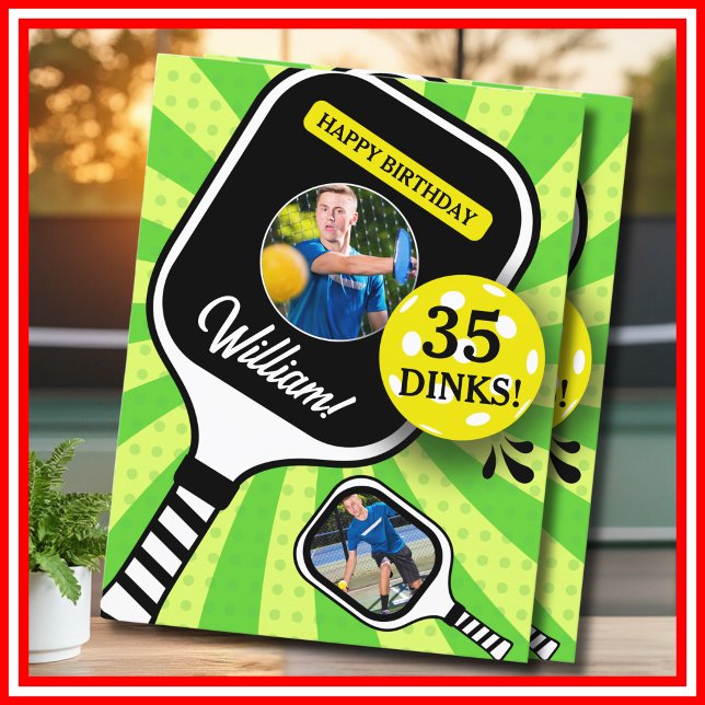 Carte d'anniversaire PHOTO Pickleball RETRO Vert S (Pickleball Birthday Party Green Sports PHOTO Postcard)
