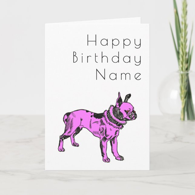 Carte d'anniversaire Pink Pitbull Dog Art Déco (Devant)