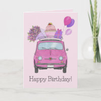 Carte d'anniversaire Pink Retro Fiat 500