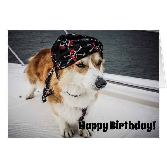 Carte d'anniversaire Pirate Corgi (Devant horizontal)