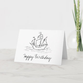 Carte d'anniversaire Pirate Ship Sketch. Nautical.
