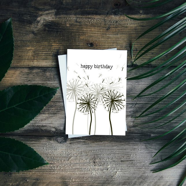 Carte d'anniversaire Pissenlit (Unique Birthday Cards: Geometric and Flat Art styles featuring florals, animals, and modern designs.)