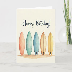 Carte d'anniversaire Planche de Surf Pastel