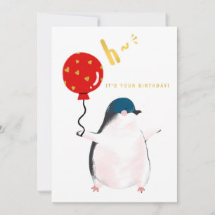 Carte d'anniversaire plate - Le petit manchot