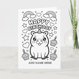 carte d'anniversaire pliée à colorier DIY capybara