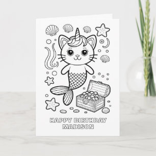 carte d'anniversaire pliée à colorier DIY mercat