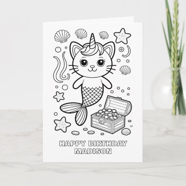 carte d'anniversaire pliée à colorier DIY mercat (Devant)