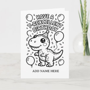 carte d'anniversaire pliée à colorier DIY t-rex