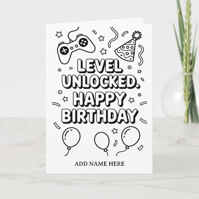 carte d'anniversaire pliée à colorier soi-même (Devant)