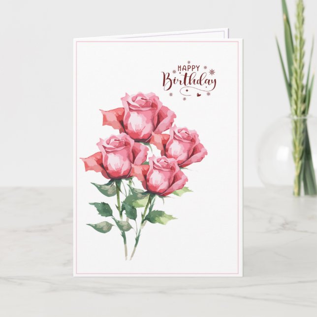 Carte d'anniversaire pliée avec des roses à l'aqua (Devant)