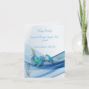 Carte d'anniversaire pliée Colibri et vague bleue