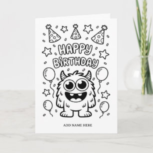 carte d'anniversaire pliée colorée monstre DIY