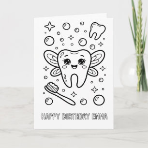 carte d'anniversaire pliée de fée des dents à colo