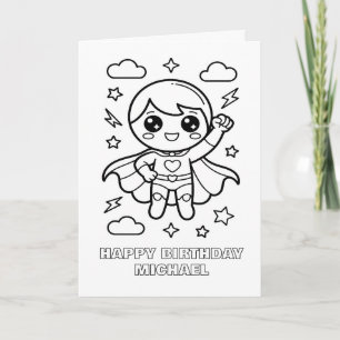 carte d'anniversaire pliée de super-héros à colori