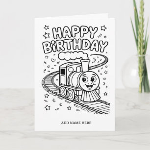 carte d'anniversaire pliée de train à colorier soi