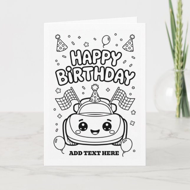 carte d'anniversaire pliée de voiture de course à  (Devant)