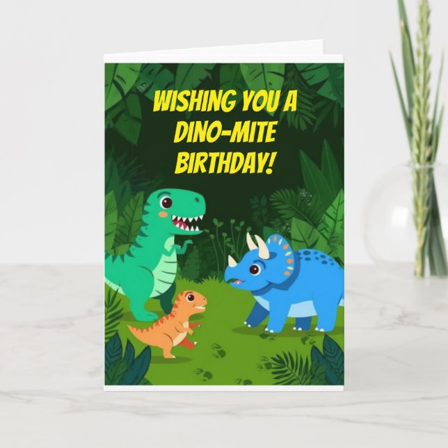 Carte d'anniversaire pliée Dinosaure Jungle (Devant)