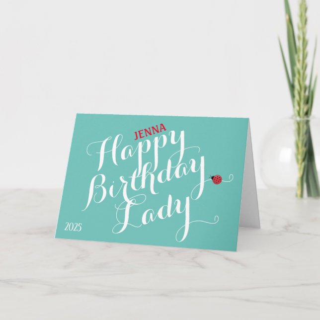 Carte d'anniversaire pliée Ladybug (Turquoise) (Devant)