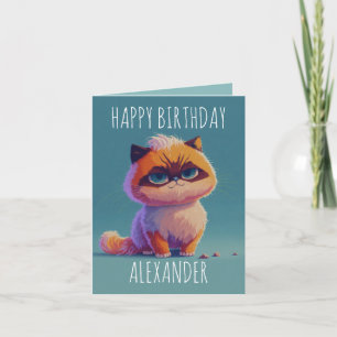 Carte d'anniversaire pliée pour chat malicieux mig
