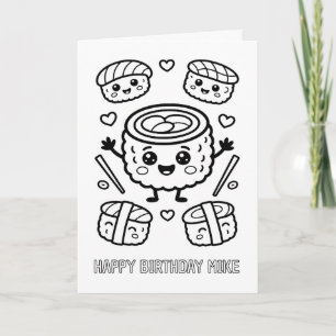 carte d'anniversaire pliée sushi à colorier soi-mê