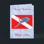 Carte d'anniversaire plongeur Scuba Diver-Down<br><div class="desc">Cette Carte d'Anniversaire est décorée d'une Silhouette de Plongeur Scuba superposée Diver Down Flag,  et peut être customisée avec une salutation de votre propre.</div>