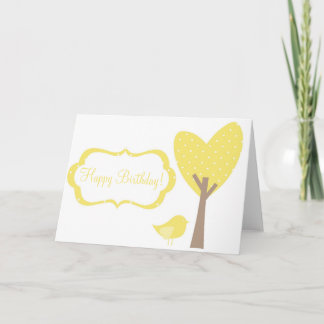 Carte d'anniversaire Pois rétro aux oiseaux jaunes