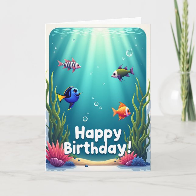 Carte d'anniversaire Poisson Aqua (Devant)