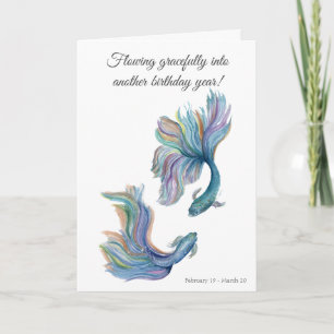 Carte d'anniversaire Poisson Combattant du Zodiaqu