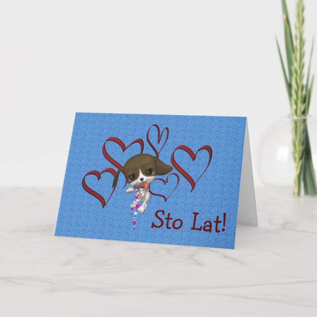 Carte d'anniversaire polonaise mignonne Coeurs de  (Devant)