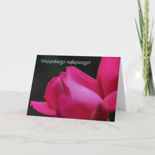 Carte d'anniversaire polonaise Sto Lat Rose rouge (Devant)