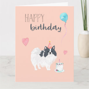 Carte d'anniversaire Pomeranian (noir et blanc)