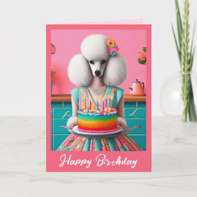 Carte d'anniversaire | Poodle Chien gâteau d'anniv (Devant)