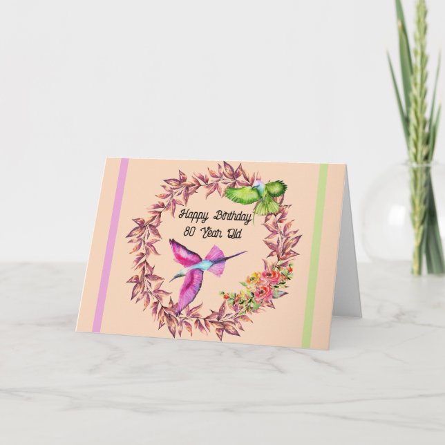Carte d'anniversaire pour 80 ans Femme avec oiseau (Devant)