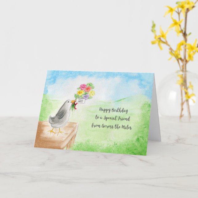 Carte d'anniversaire pour ami à distance Oiseau aq (Fleur jaune)