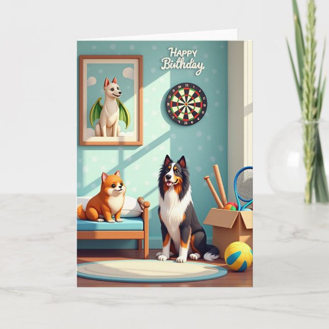 Carte d'anniversaire pour amis chiens doux (Devant)