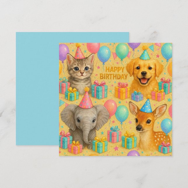 Carte d'anniversaire pour bébé animal mignonne. (Devant / Derrière)