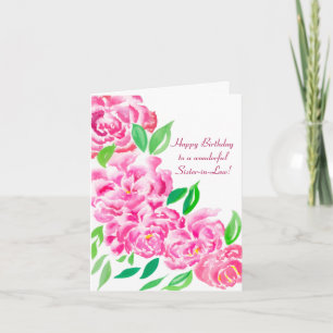Carte d'anniversaire pour belle-sœur aux pivoines