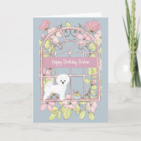 Carte d'anniversaire pour Bichon Dog. Fenêtre flor
