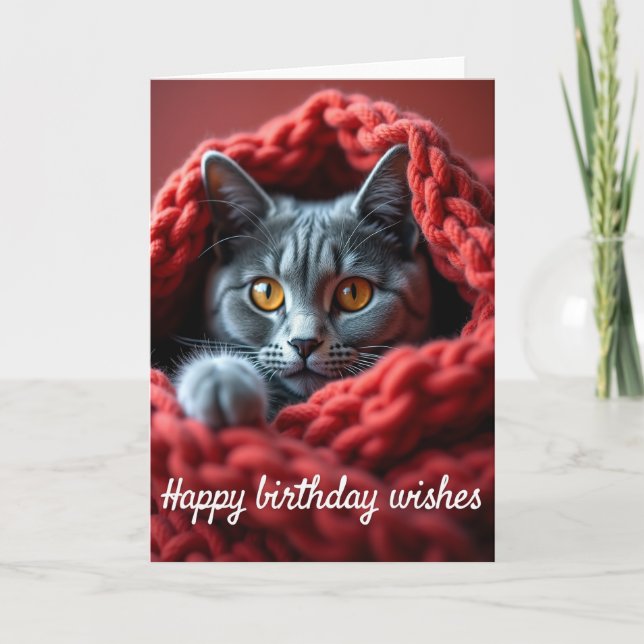 Carte d'anniversaire pour chat confortable (Devant)