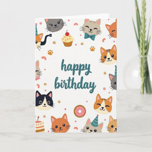 Carte d'anniversaire pour chat en art plat