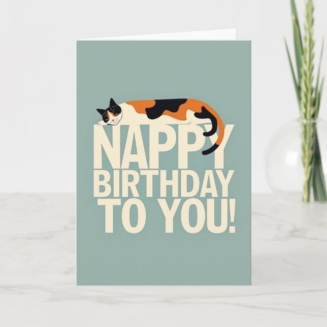 Carte d'anniversaire pour chat endormi (Devant)