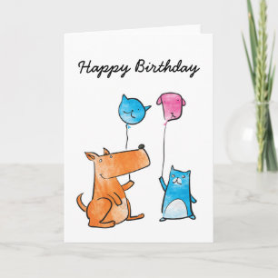 Carte d'anniversaire pour chat et chien