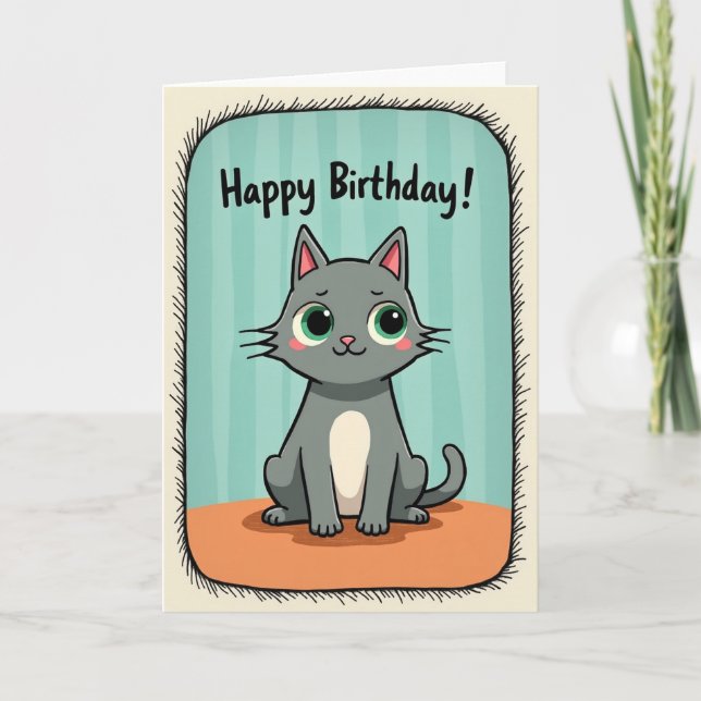 Carte d'anniversaire pour chat gris douce (Devant)