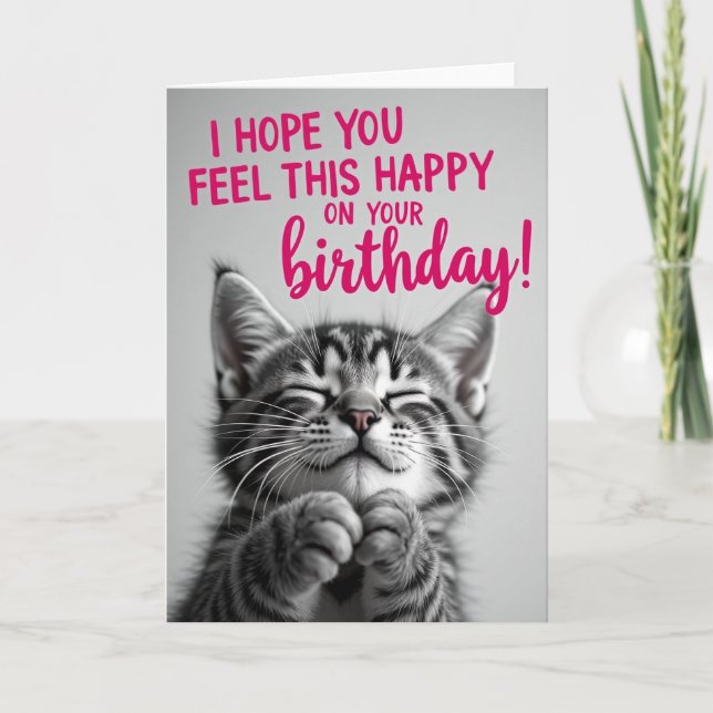 Carte d'anniversaire pour chat gris paisible (Devant)