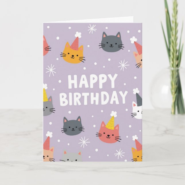 Carte d'anniversaire pour chat lavande (Devant)