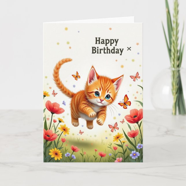 Carte d'anniversaire pour chat mignon (Devant)